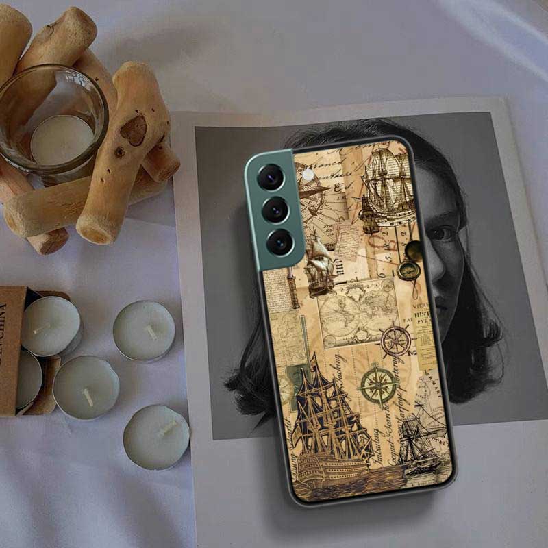 Compass Map Voyage Phone Case For Samsung Galaxy S22 S25 Ultra S21 S10 Plus S26 Edge S20 S23 S24 FE Cover Silicone Soft TPU