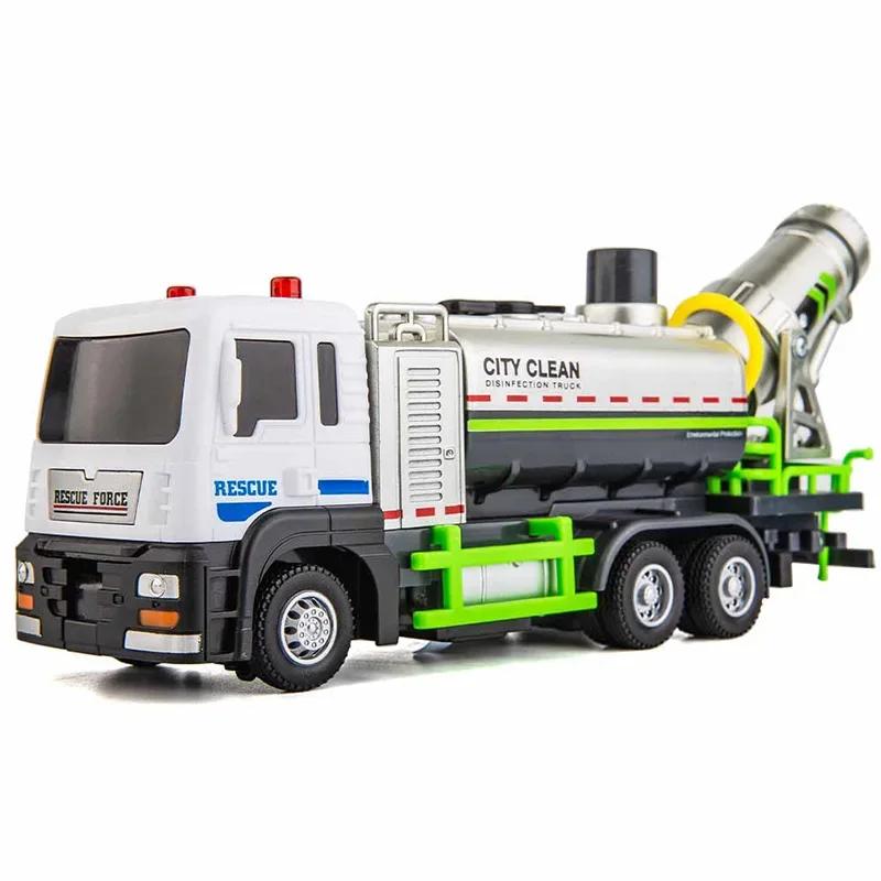 

Alloy Sanitation Truck Model 1/50 Diecast Engineering Car City Anti-Smog Sound Light Spray Cleaning Vehicle Children Boys Car зелений