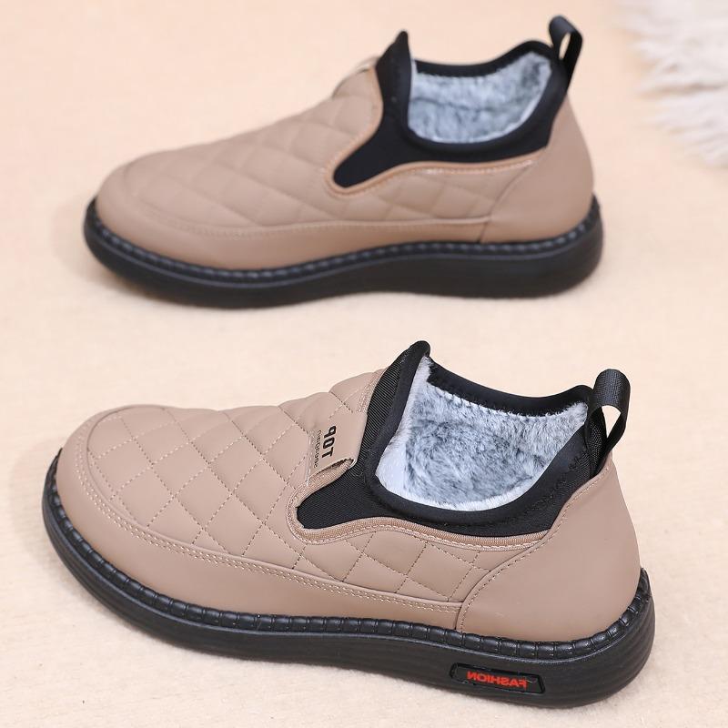 Men's Waterproof Leather Winter Boots, Plush Lined Slip-On Snow Booties, Non-Slip Flat Sole Warm Ankle Boots