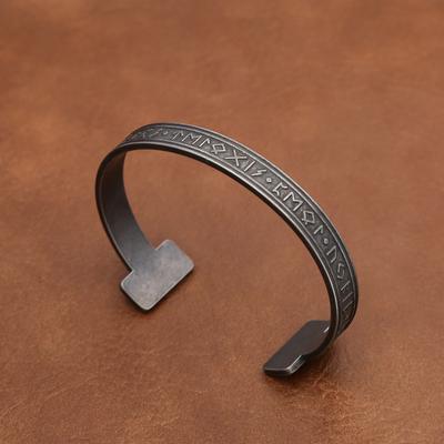 Vintage Viking Rune Bracelet for Men Women Stainless Steel Nordic Odin Open Bracelets Simple Jewelry Gift