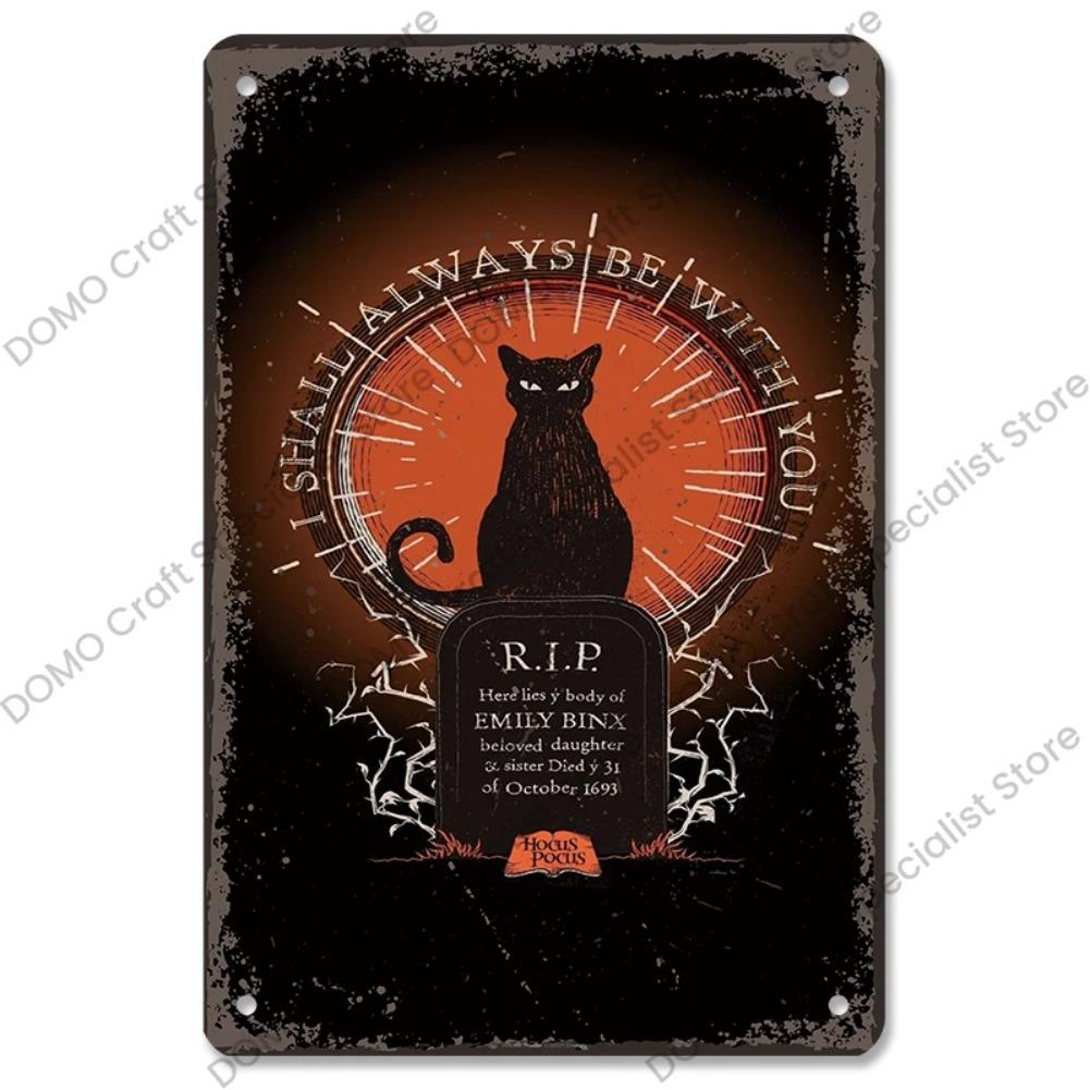 Happy Halloween Retro Poster Metal Plate Jack-O-Lantern Black Cat Witch Metal Tin Signs Vintage Halloween Party Living Room Home