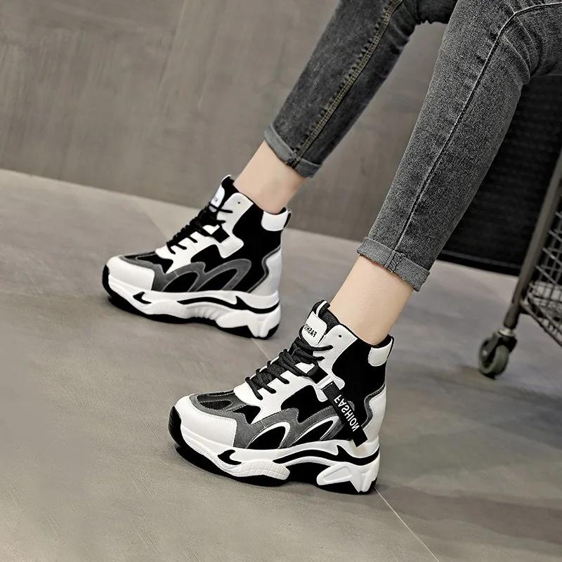 Fashion Top Quality 9CM Genuine Leather Platform Sports Shoes for Women Sneakers Girl Flats Winter Tennis Female Warm Ankle Fur Boots