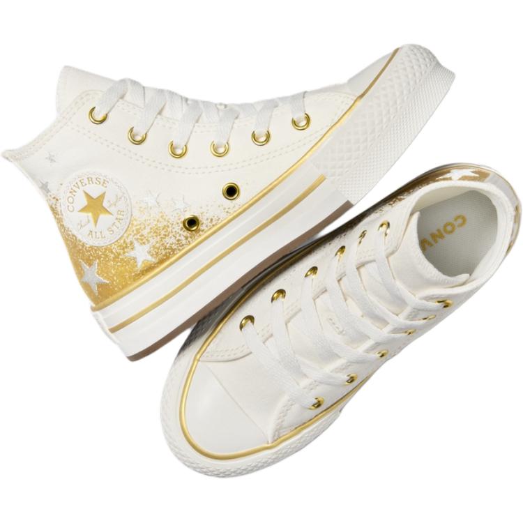 Converse All Star Canvas EVA Lift Fashion Versatile High Top Kids Canvas Shoes Kids Sneakers White Yellow A12877C