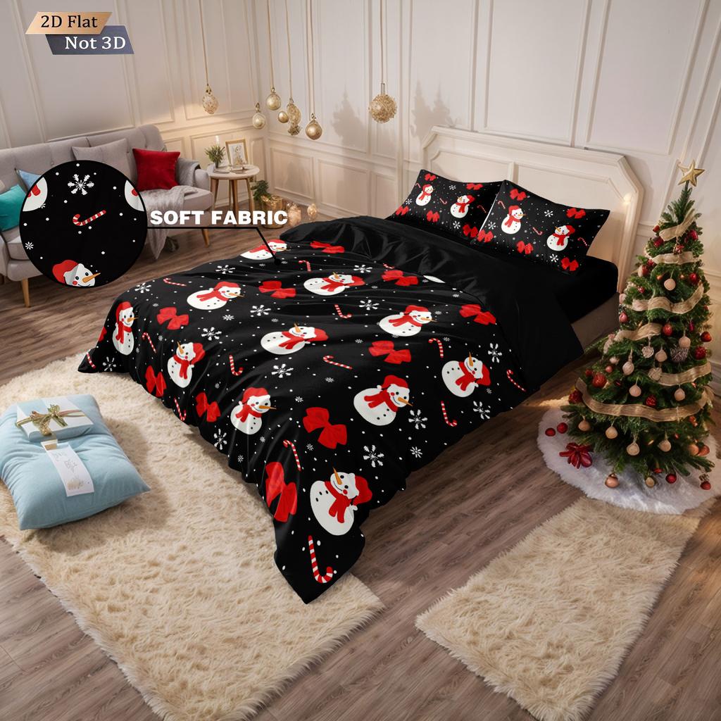 3Pcs Cartoon Christmas Snowman Print Coreless Bedding Multi Size Bedroom Dormitory Duvet Covers Soft Machine Washable Decoration