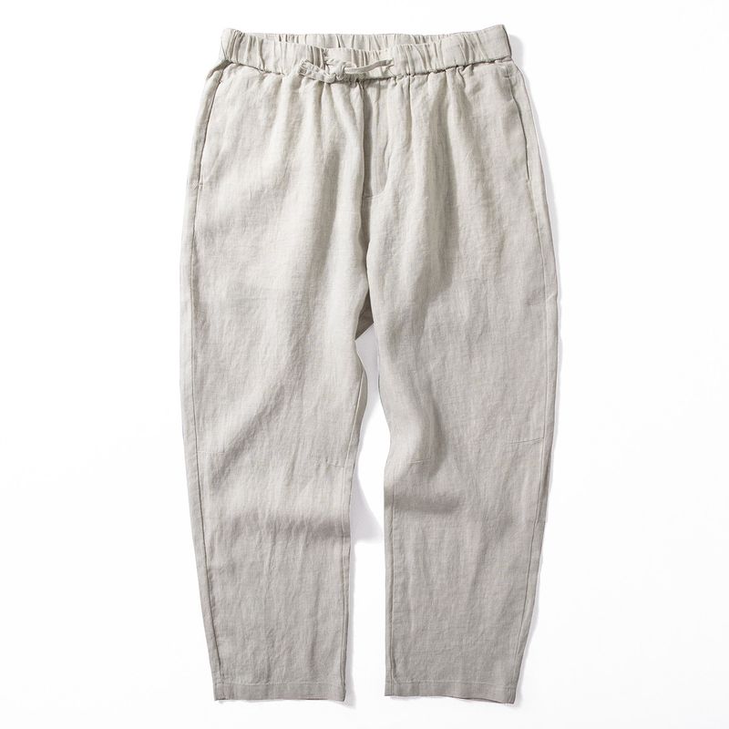 Linen Cropped Pants Men s Summer Thin Drape Moisture Absorption Breathable Linen Pant Basic All-Match Straight Loose Casual Pants Natural Hemp Color L