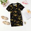 Girls Print Casual Dress Kids Loose Round Neck Short Sleeve Thin Sundress