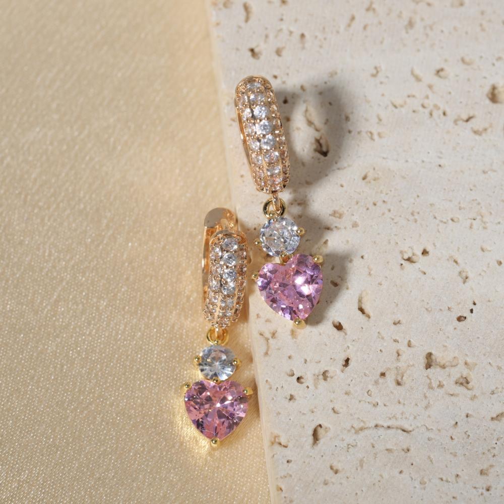 1 Paar Mode Herzform Hängeohrringe für Damen Zirkonia Ohrring Schmuck Hochzeitsparty Zubehör
