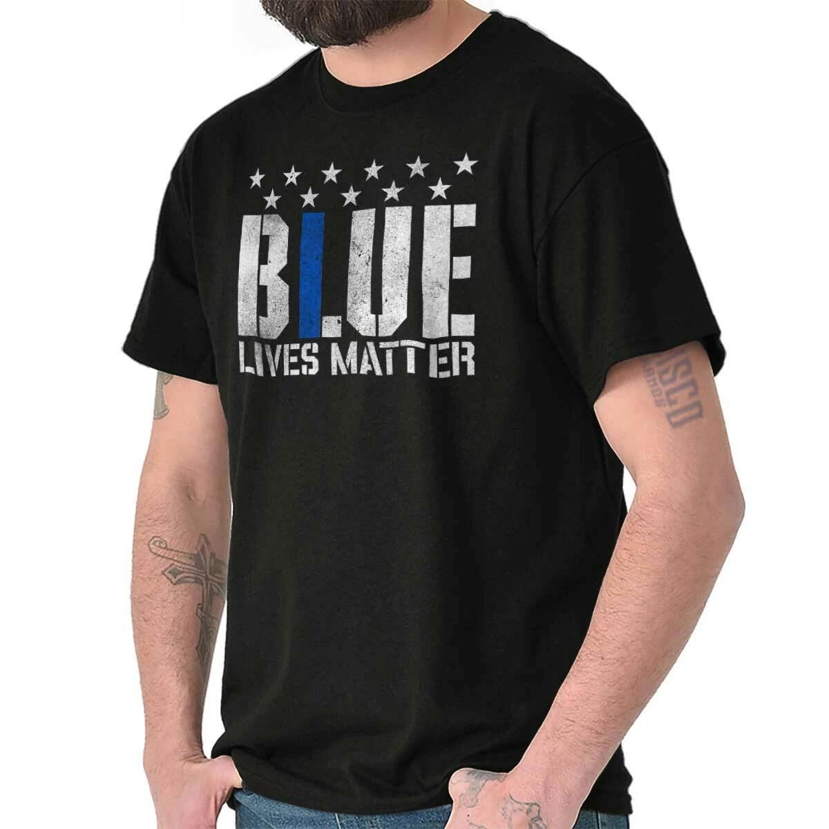 Patriotic Police Protest Blue Lives Matter Womens or Mens Crewneck T Shirt Tee XXL
