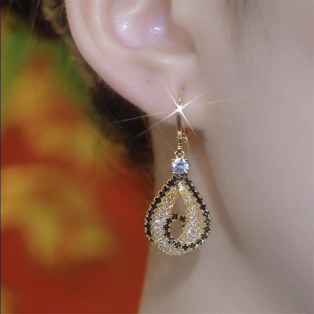 Luxury Female White Black Zircon Stone Water Drop Hoop Earrings Vintage Fashion Gold Color Wedding  For Women