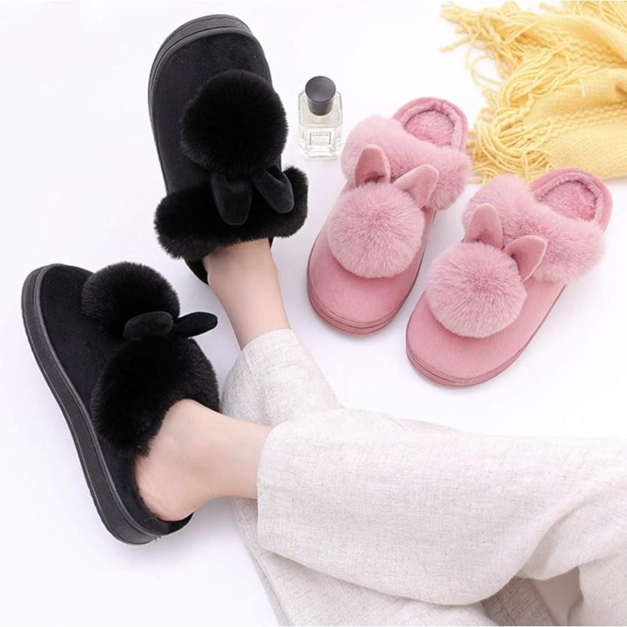Warm Fluffy Slippers Women's Room Shoes Anti-slip Indoor Shoes Fur Fluffy (Gray, 22.0-22.5 cm)
