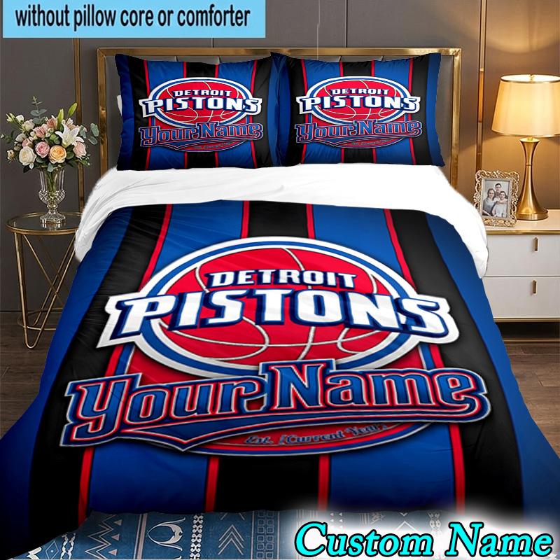Custom Name 3PCS Detroit Basketball Art Bedding Set,Including  Duvet Cover And 2pcs Pillowcases Perfect for Bedroom,Dormitory,Fan Christmas Gift