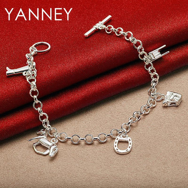 925 Sterling Silver 8-inch Horse/Shoe/Bracelet Women's Fashion Accessory Wedding Party Gift Jewelry