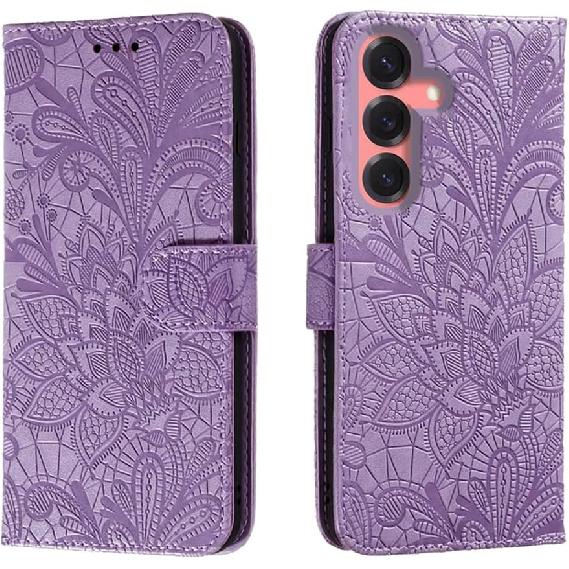 For Samsung Galaxy S25 / Galaxy S24 Embossing Wallet Case Kickstand Magnetic Flip Cover Credit Cards Slot with Stand for PU Leather Shockproof Flip