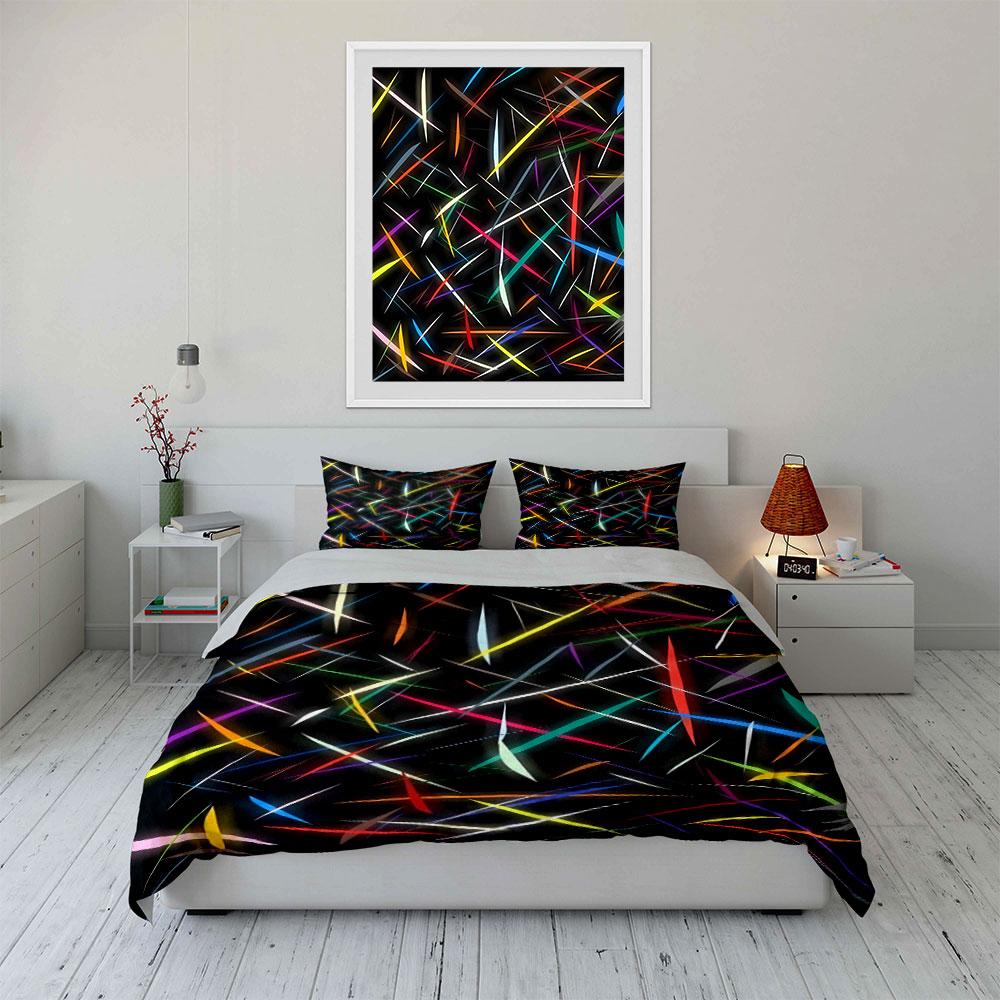 Multicolored neon light streaks. Bedding sets Duvet cover sets Duvet covers Pillowcases(1*Duvet Cover 2*Pillowcases without duvet insert)