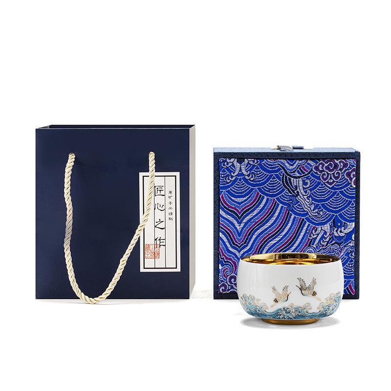 Gilt Ceramic Teacup - Mutton Fat Jade & Silver White Porcelain Kung Fu Tea Set