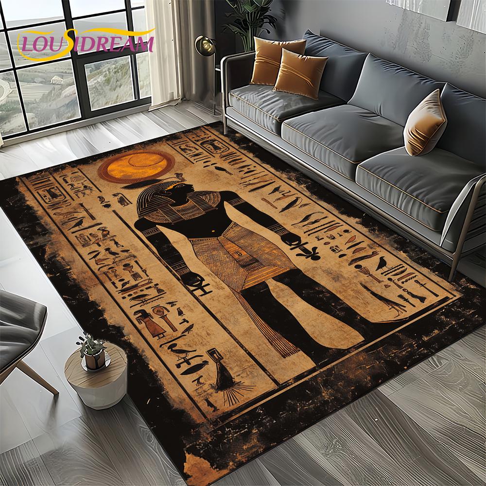 2025 Antikes Ägypten Hieroglyphen Mythologie Wandmalerei Teppich für Wohnzimmer Schlafzimmer Sofadekoration,Rutschfeste Bodenmatte