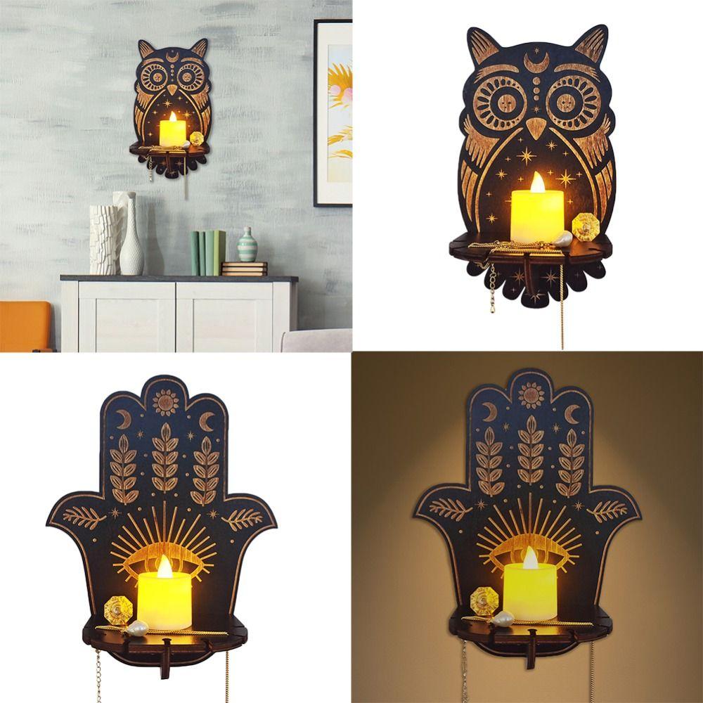 Animal Wooden Carving Candle Holder Smooth Crystal Decorative Shelf Crystal Shelf