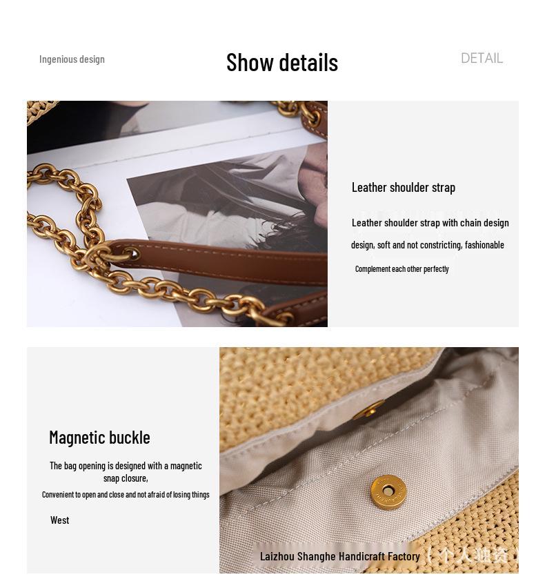 Borsa a Spalla in Paglia di PP Intrecciata a Mano di Grande Capacità - Alla Moda e Versatile per il Pendolarismo o le Vacanze