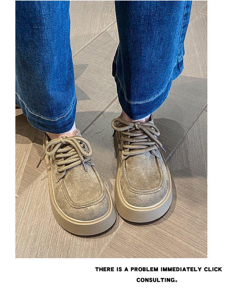 Women's Spring Retro Lace-up Thick Sole Loafers - Height-Boosting Versatile Birkenstock Style.