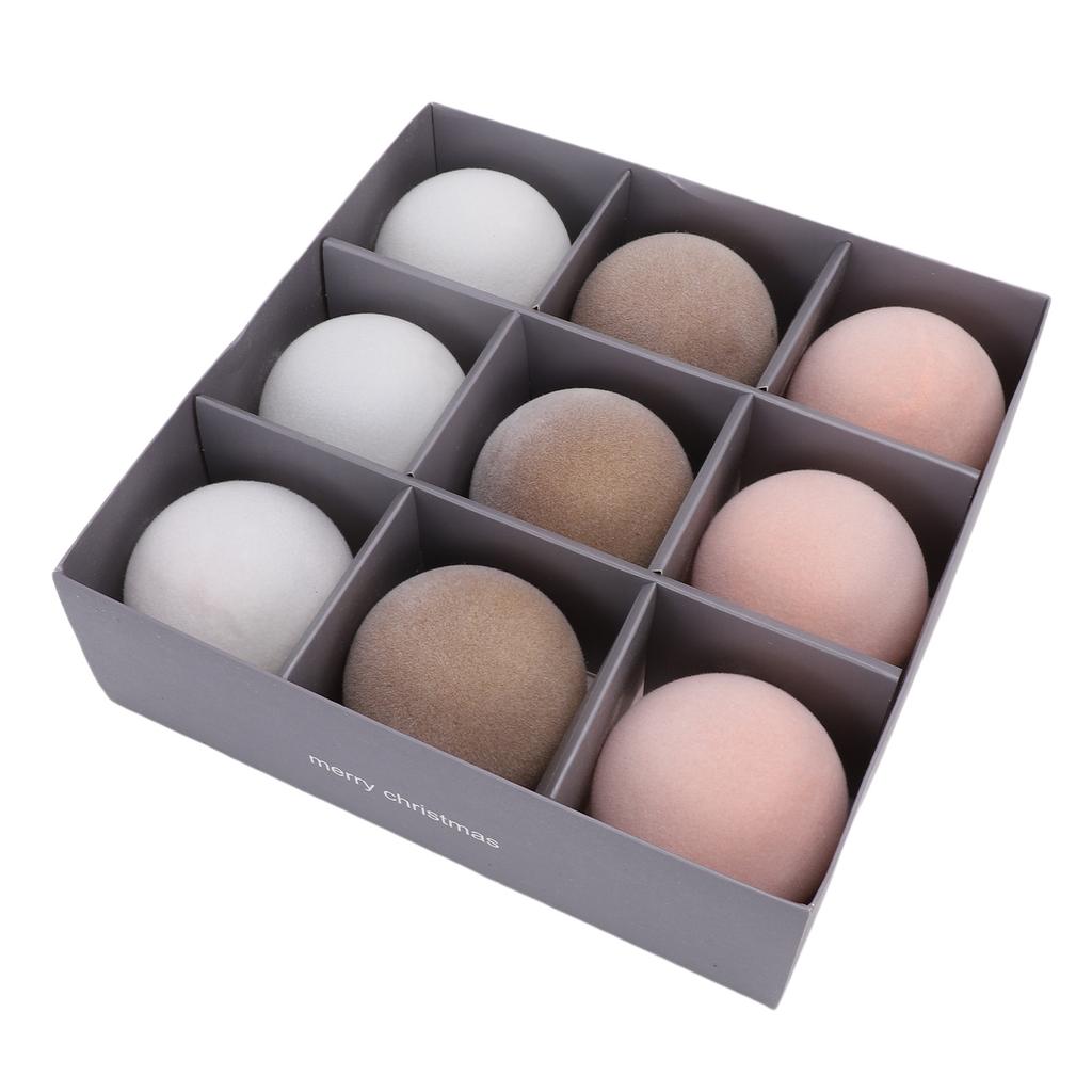 9PCS Velvet Ball Ornaments Shatterproof 8cm Flocked Tree Hanging Ball Decorations for Home Party Holiday Coffee Shop