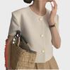 Korean Summer Round Neck Bubble Sleeve Short Jacket for Women
