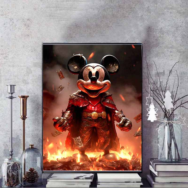 Disney Diamond Painting Dark Warrior Style Mickey Mouse Illustration, 5D Diamond Painting Art Embroidery Cross Stitch Room Decoration