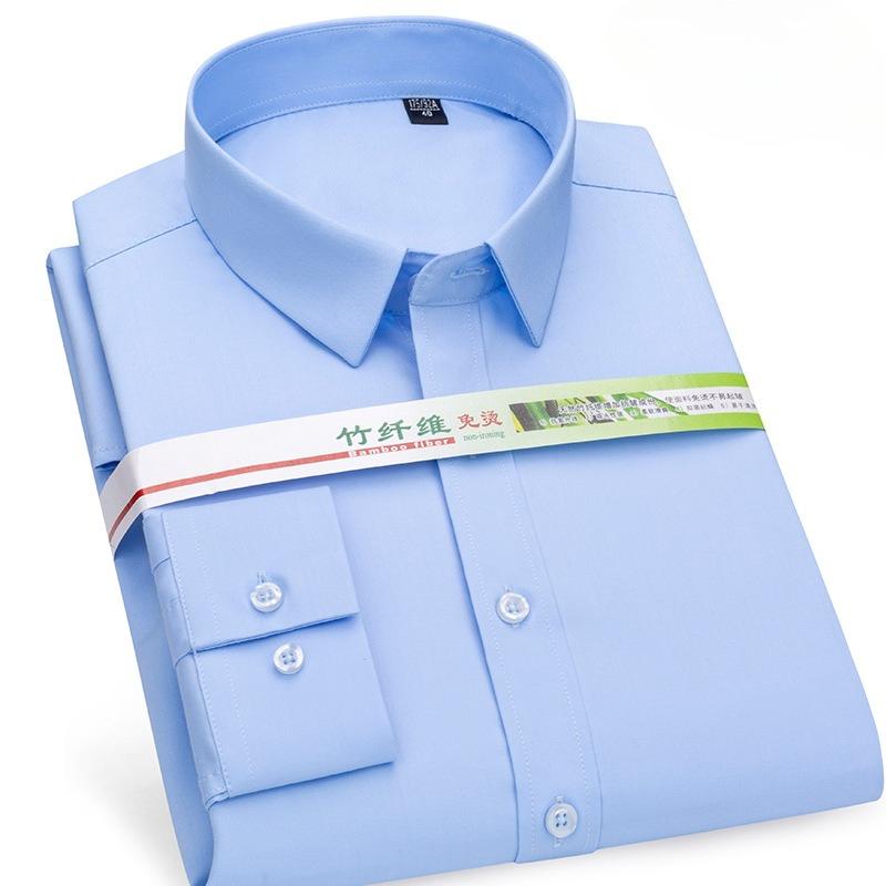 8XL Bamboo Fiber Blue Work White Shirt for Man Long Sleeve Office Business Anti-wrinkle Non-iron Men Shirts Long Sleeve Casual