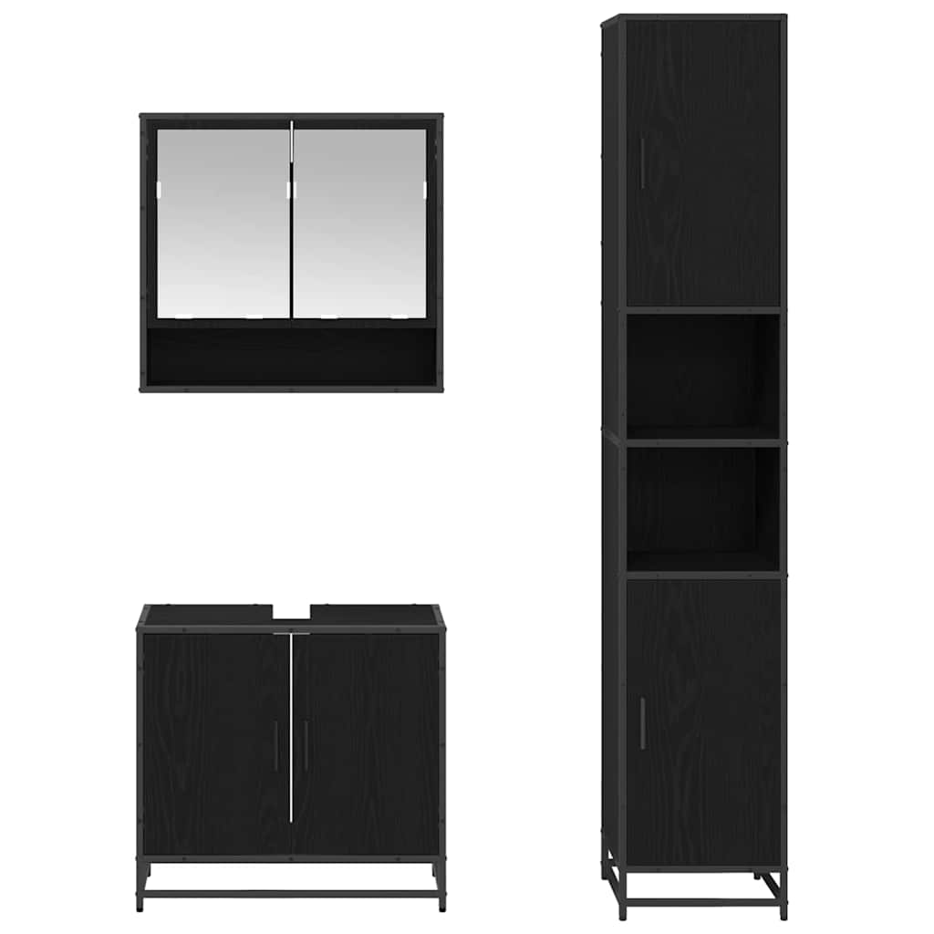 Bathroom Furniture Set 3 Pcs Black Oak Effect Particleboard