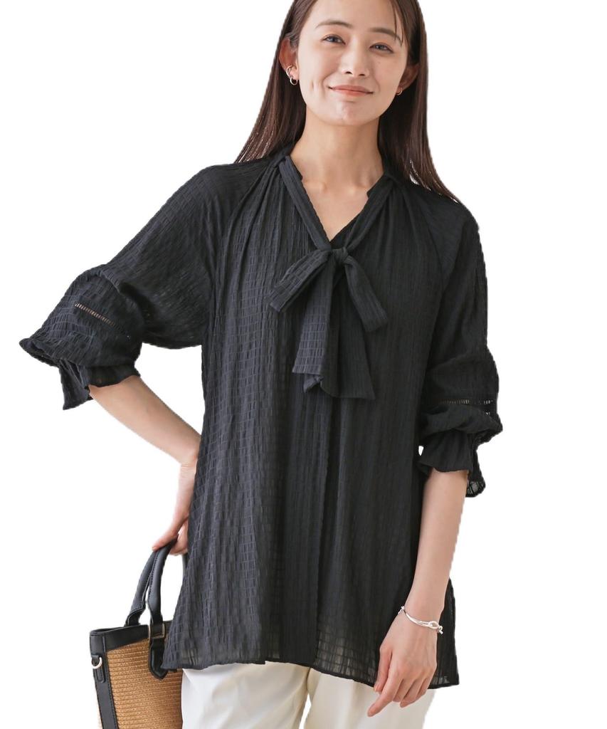 INDIVI Volume Sleeve Airy Blouse 12783601 Black Size 38 Shirt/Blouse [Washable/Shirring Material] Women's (019) (M)