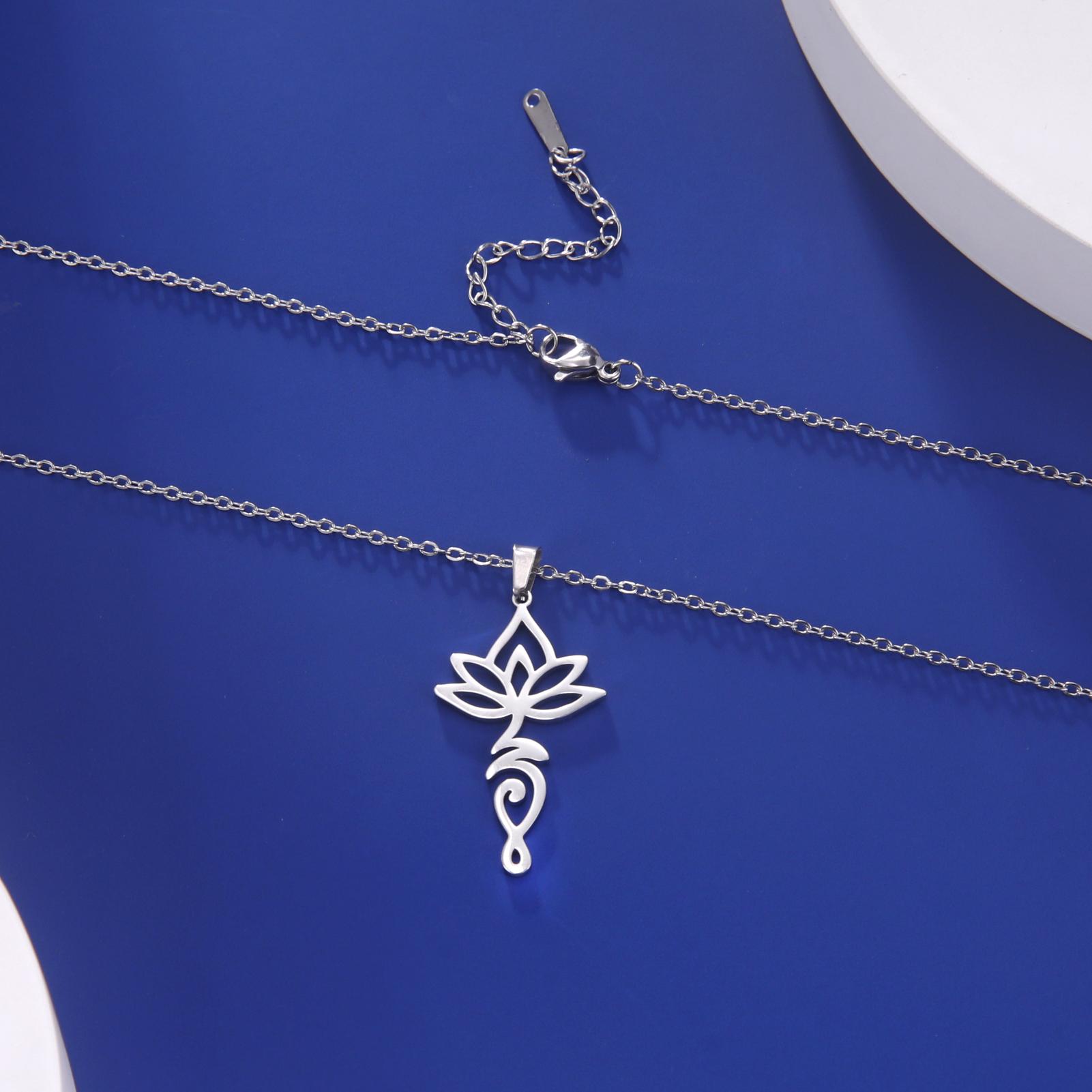 

LIKGREAT Lotus Flower Pendant Necklace Unalome Chakra Symbol Amulet Yoga Healing Charms Valentine s Day Stainless Steel Jewelry