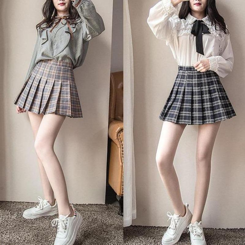 Dámská krátká sukně s vysokým pasem Harajuku školačka skládaná sukně Sexy minisukně pro ženy