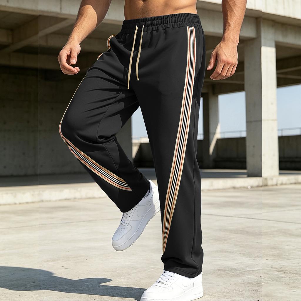 Men's Striped Athletic Sweatpants Loose Fit Straight Leg Track Pants with Elastic Waistband and Drawstring for Casual Wear