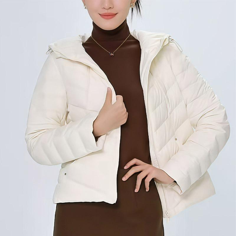 Down jacket women's short duck down ribs light autumn and winter new hooded thin coat