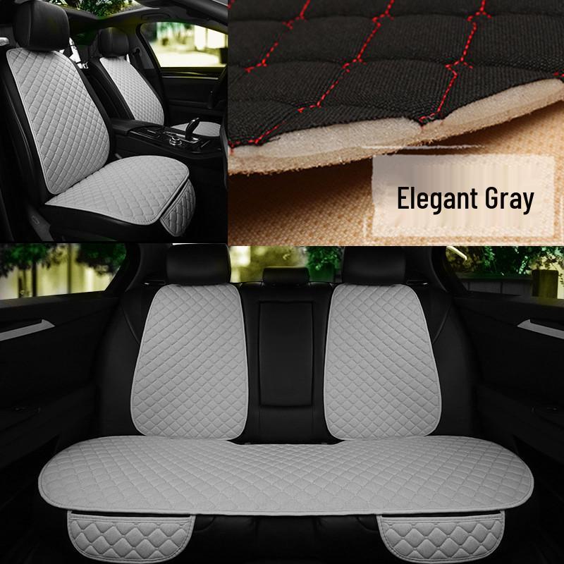 All-Season Breathable Linen Car Seat Cushion Set with Polka Dot Embroidery