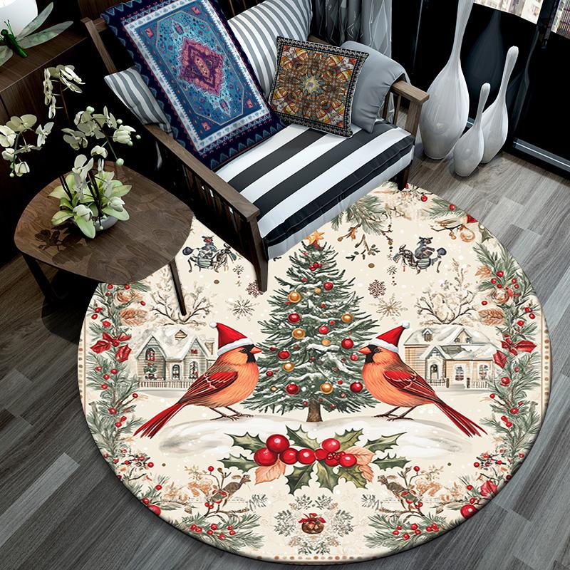 Christmas animals pattern round rug,Carpet Rug for Living Room Bedroom Playroom ,Non-slip Floor Mat,Holiday Gifts and Birthday Gifts.