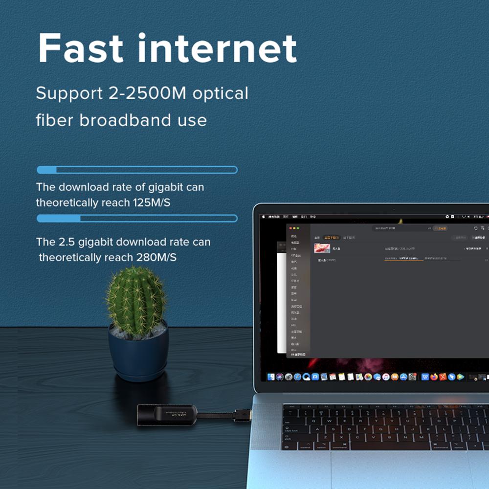 2500Mbps Ethernet Adapter 2.5G USB 3.0 Type C To RJ45 Network Card Wired Ethernet Gigabit Adapter Lan Card Hub for MacBook iPad