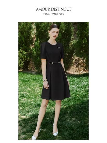 AD Women's Black Round Neck Summer Work Dress - Slimming Formal Office Wear
