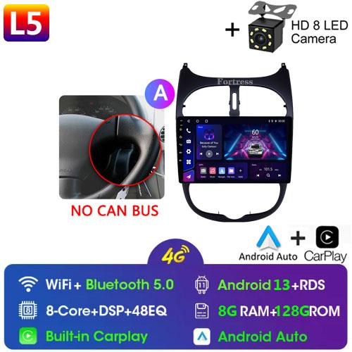 2DIN Android 13 Radio For Peugeot 206 206CC 206SW 2001 2002 2003-2008 Car Stereo Multimedia Player Carplay Auto GPS Navigation