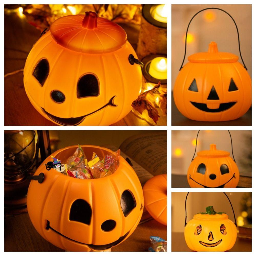 Handheld Halloween Pumpkin Lantern Trick or Treat Halloween Candy Can Pumpkin Bucket  Kindergarten