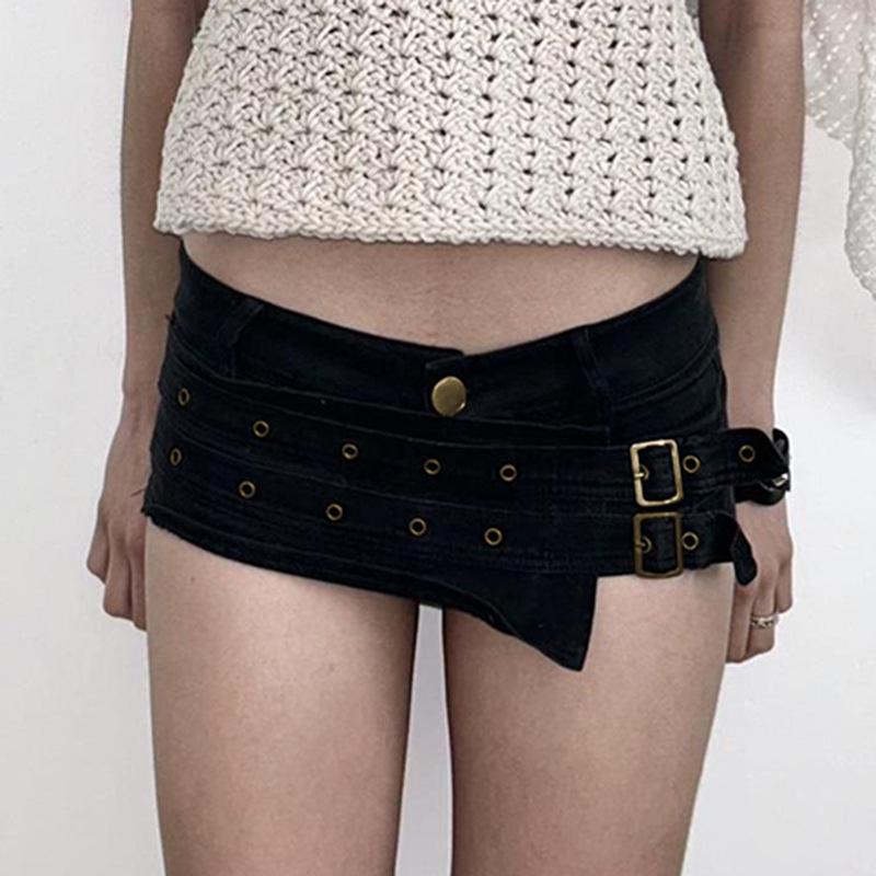 Dames Gotische Punk Uitgesneden Oogjes Eén Schouder Top & Short Set