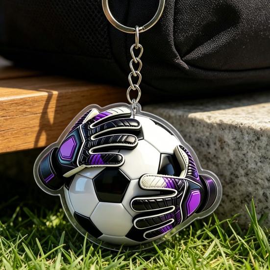 Metal Hanging Ring Keychain Pendant 2D Acrylic Football Design Clear Pattern Key Ring Backpack