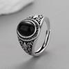 Vintage Faux Onyx Rings For Men Stainless Steel Adjustable Open Wide Ring Copper Color Fashion Punk Jewelry Gift