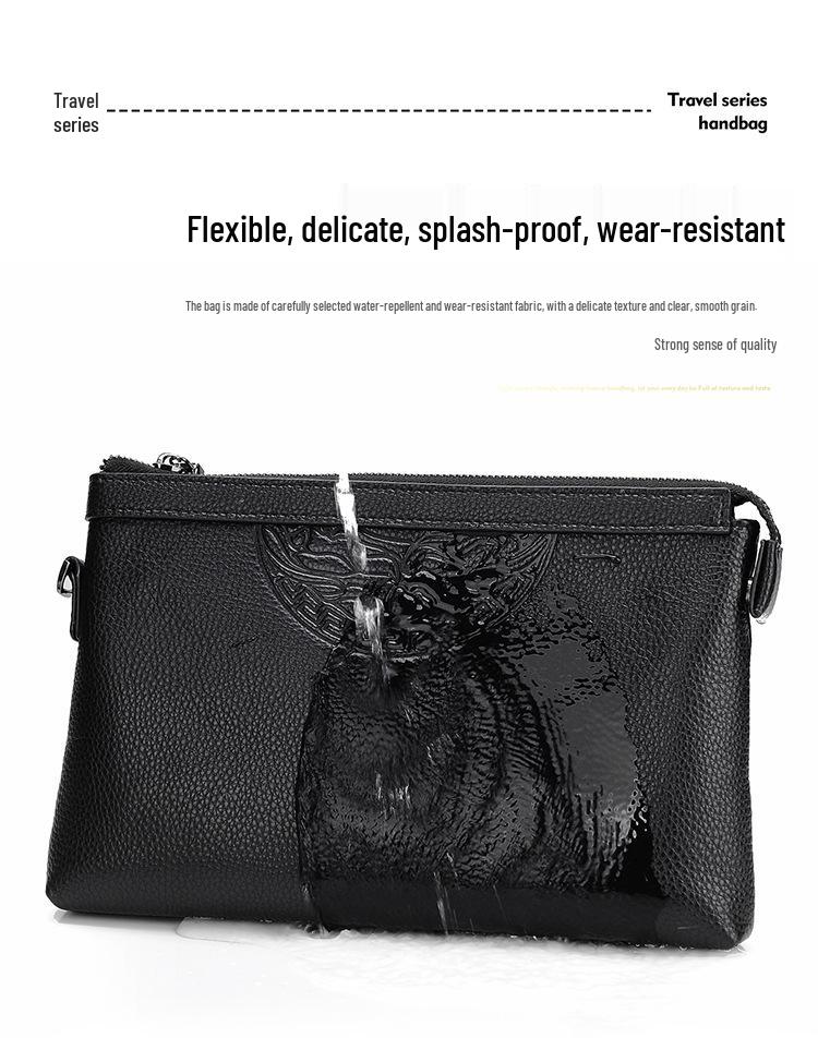 Stylish Men’s Embossed Cowhide Clutch | Large Capacity Envelope Handbag