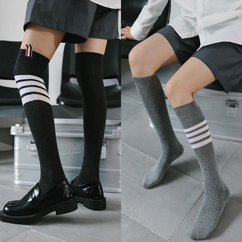 AMUSIVE Asymmetrical Striped Spring & Autumn Knee-Length Socks for Women