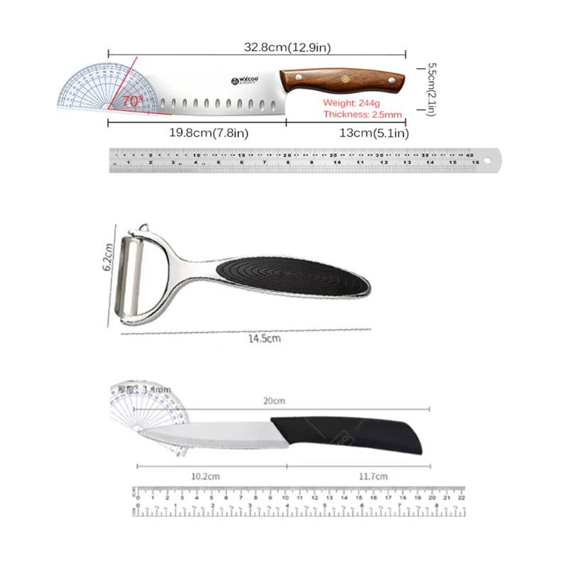 WXCOO Stainless Steel Kitchen Knife Professional Japanese Knife Fruit Peeler Santoku Fish Slicing Knifes Ergonomic Wood Handle
