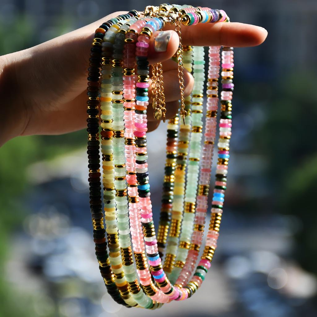 Colorful Natural Stone Beaded Necklace Bohemian Women's Fashionable Sweet And Personalized Handmade Zircon Festvial Party Gift