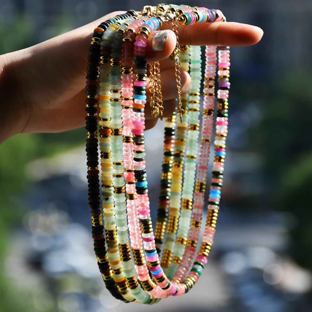 Lucky Star Jewelry Women's Colorful Natural Stone Beaded Necklace Bohemian Fashionable Sweet And Personalized Handmade Zircon Festvial Party Gift