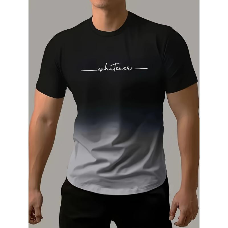 Men s Gradient Color And Letter Print  WHATEVER  Crew Neck And Short Sleeve T-shirt,Casual And Comfy Tops For Summer Daily Wear XXS