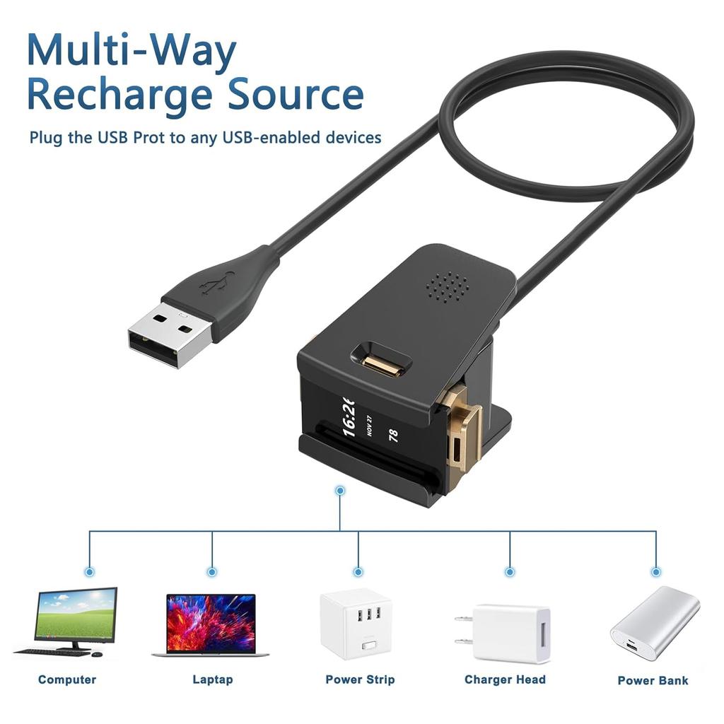 USB nabíjecí kabel pro chytré hodinky Fitbit Charge 2/3/4, nabíjecí kabel pro náramek Fitbit Charge 2/3/4, dokovací adaptér, příslušenství