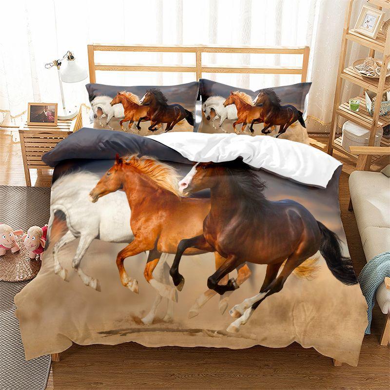 Running Unicorn Horse Bedding Set 3D Print Polyester Duvet Cover Single Twin Queen King Size for Home Decoration Birthday Gift